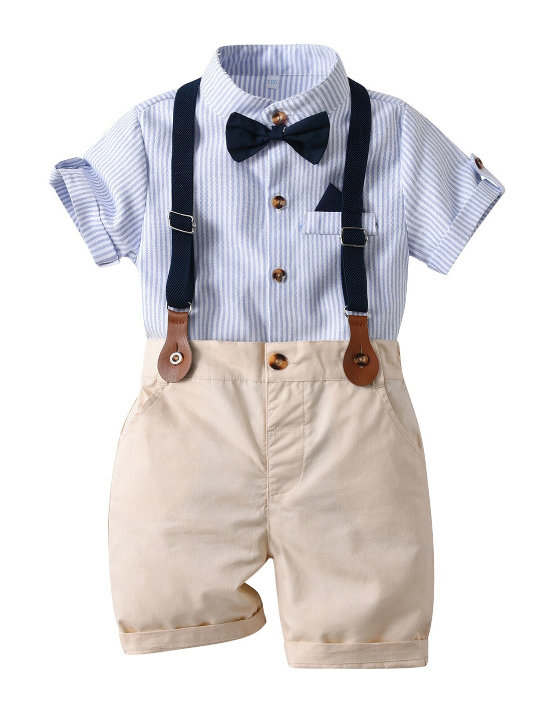 

StyleCast Boys Blue Striped Shirt & Trousers With Suspenders