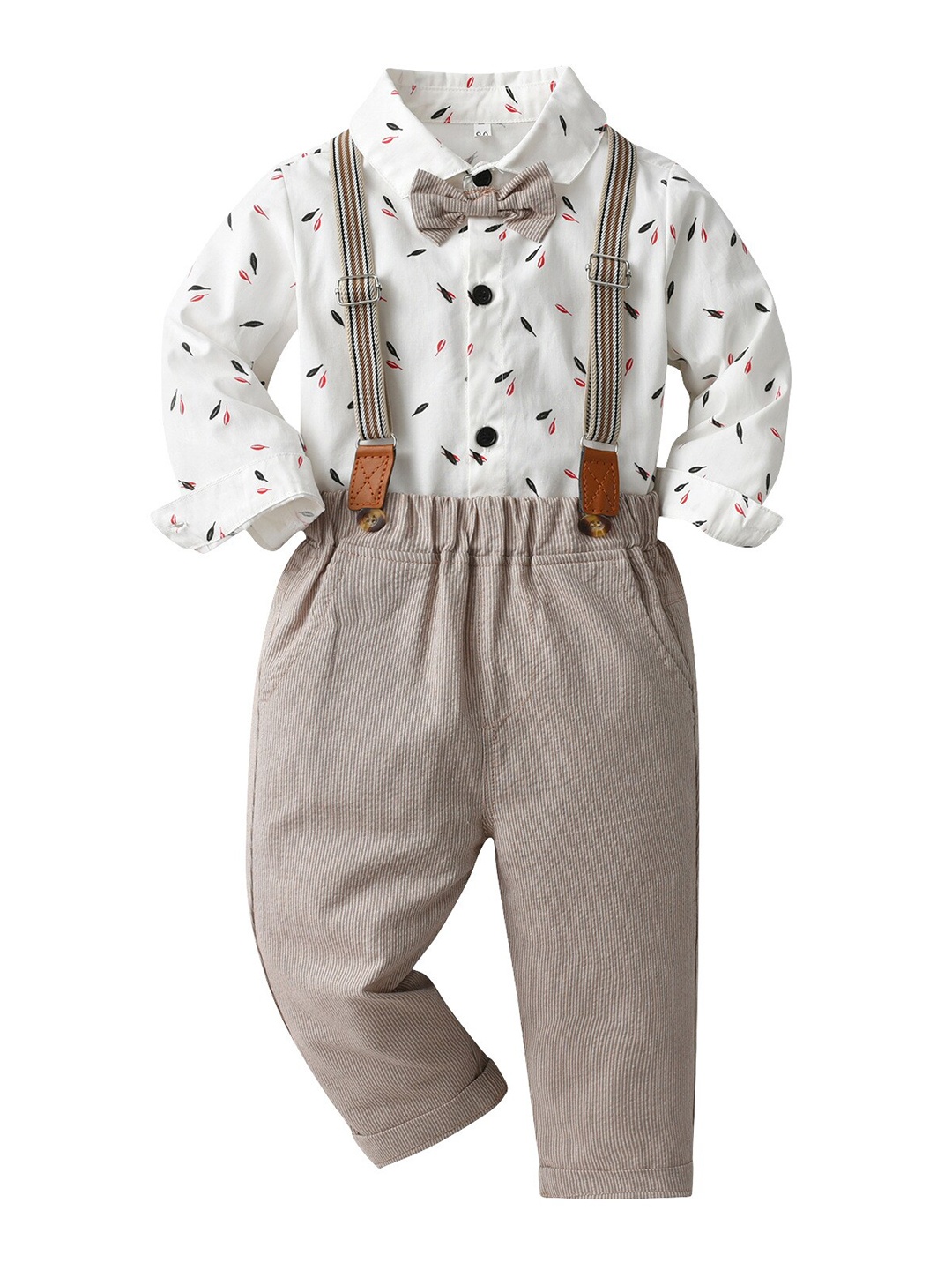 

StyleCast Boys White Floral Printed Shirt & Trousers With Suspenders