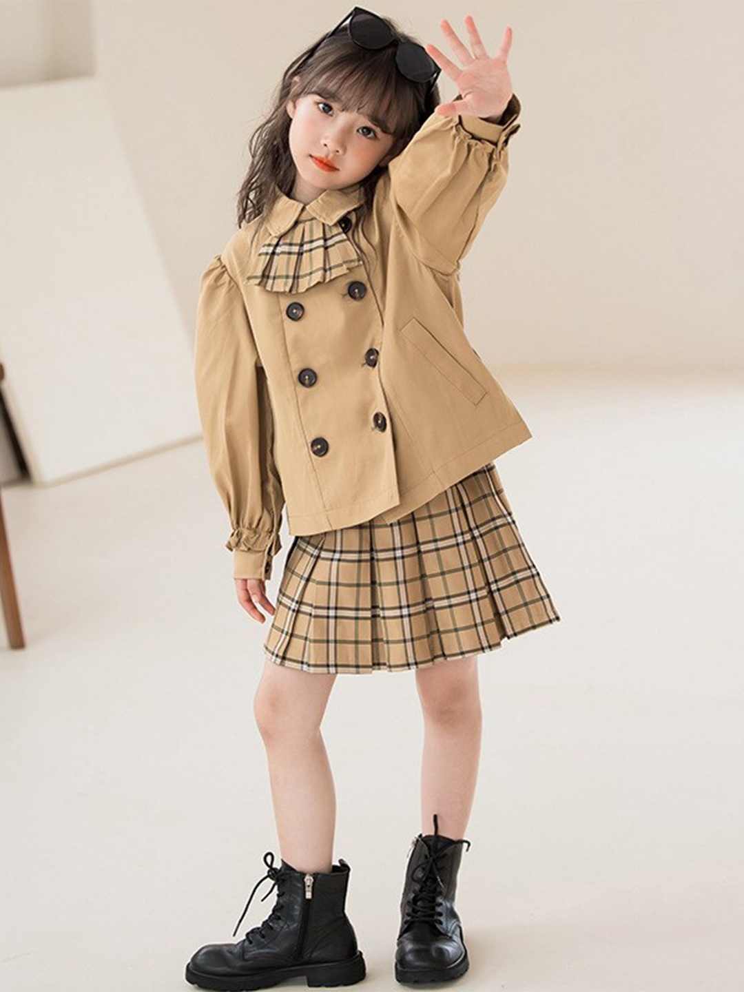 

StyleCast Girls Khaki Checked Shirt With Skirt