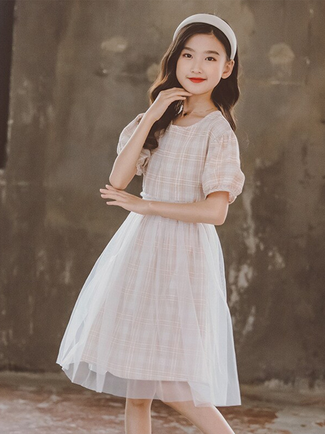 

StyleCast Girls Brown & White Checked Pure Cotton Top With Skirt