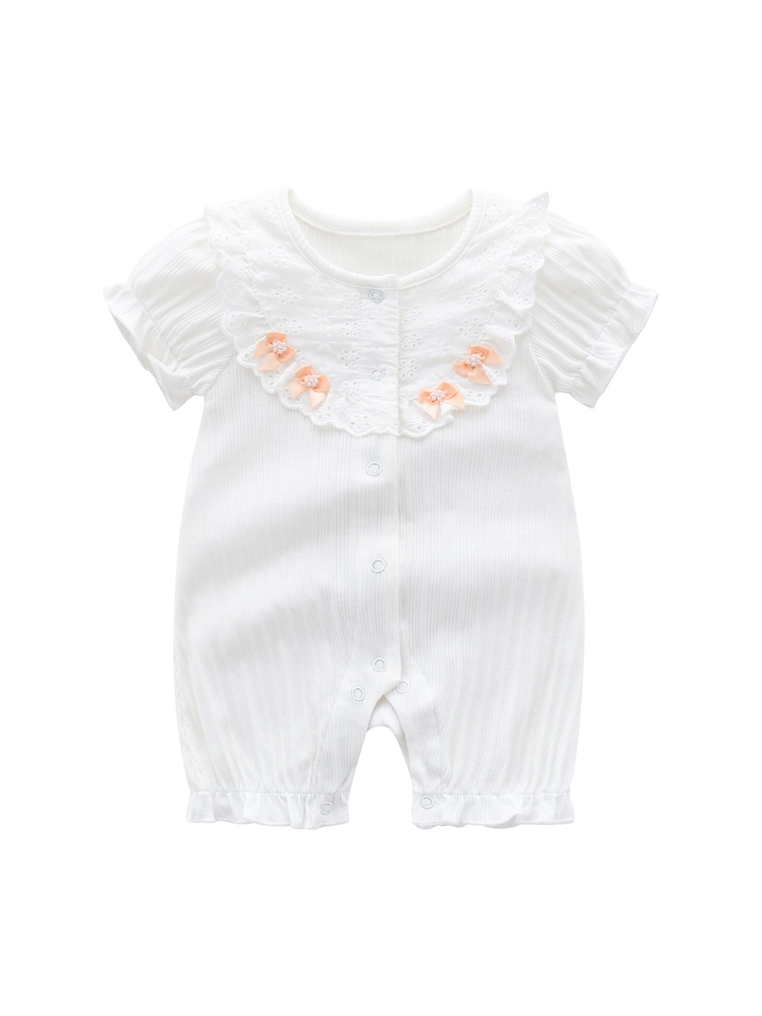 

StyleCast White & Orange Infant Girls Schiffli Cotton Rompers