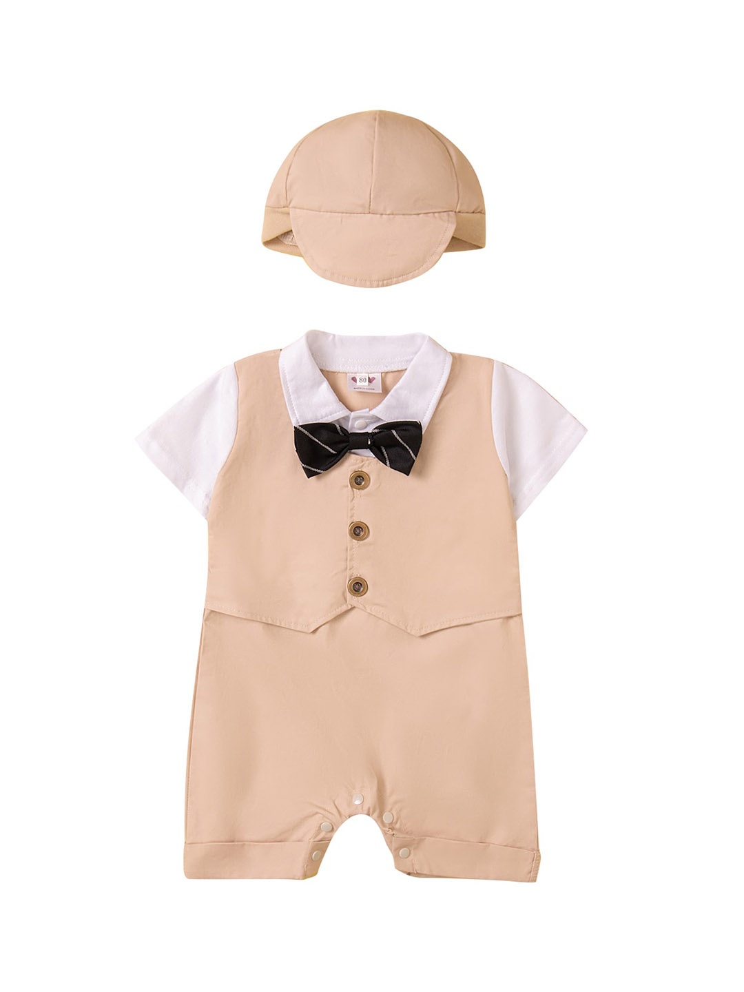 

StyleCast Khaki Coloured & White Infant Boys Cotton Rompers With Hat
