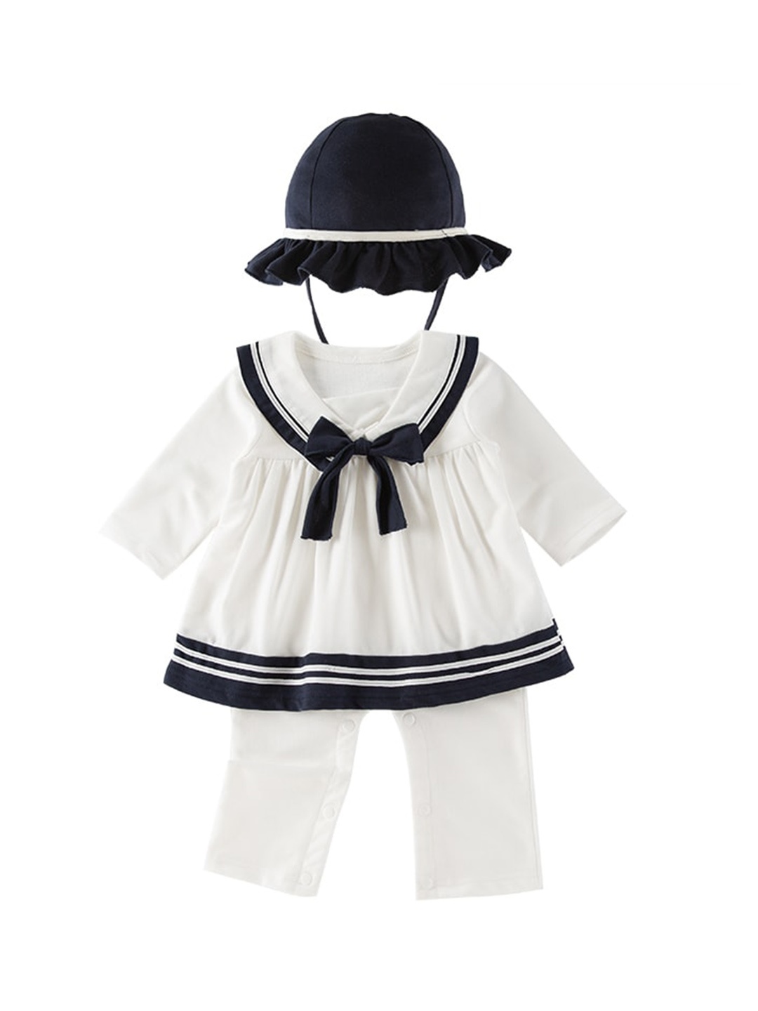 

StyleCast White Infant Girls Cotton Frock Style Romper With Cap