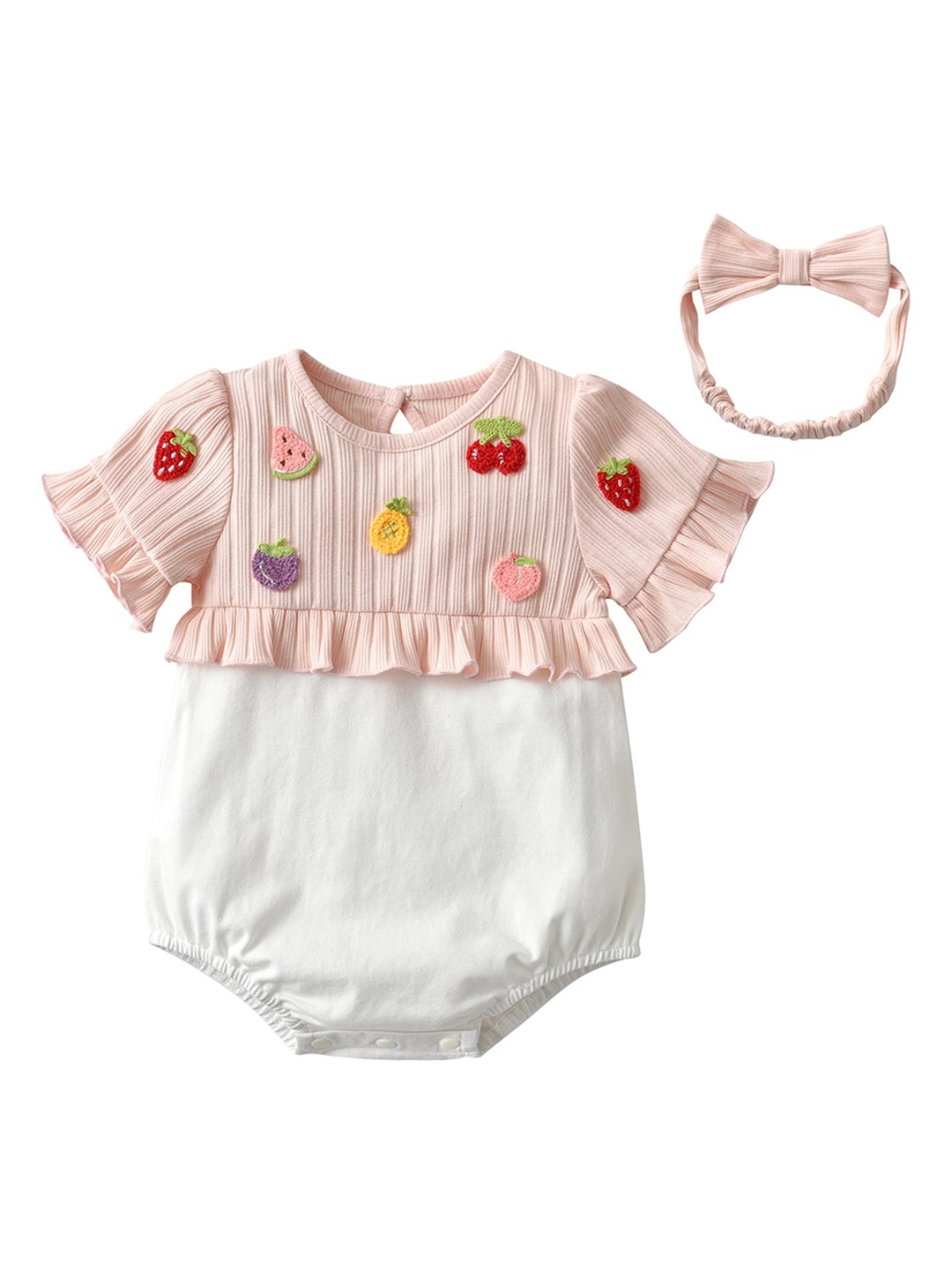 

StyleCast Infants Girls Pink & White Self-Design Cotton Bodysuit