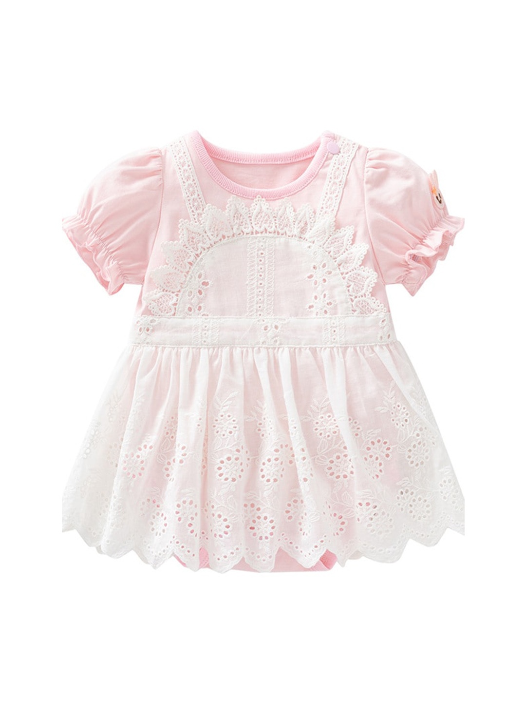 

StyleCast Infant Girls Pink & White Self Design Puff Sleeves Cotton Bodysuit