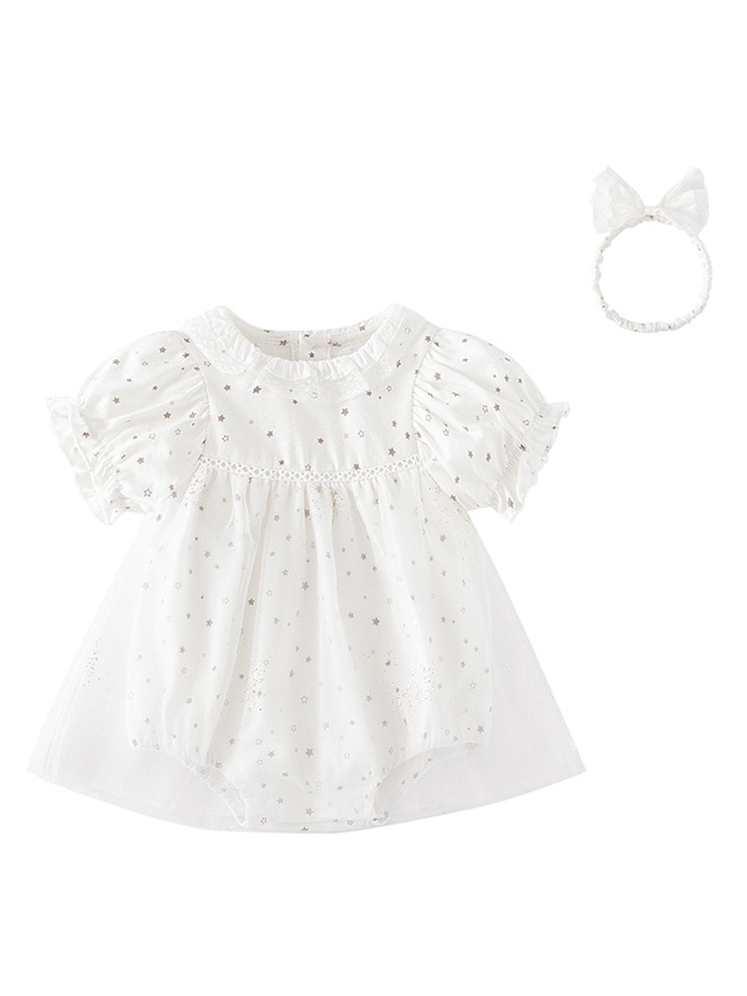 

StyleCast Infant Girls White Conversational Printed A-Line Dress With Attached Bodysuit