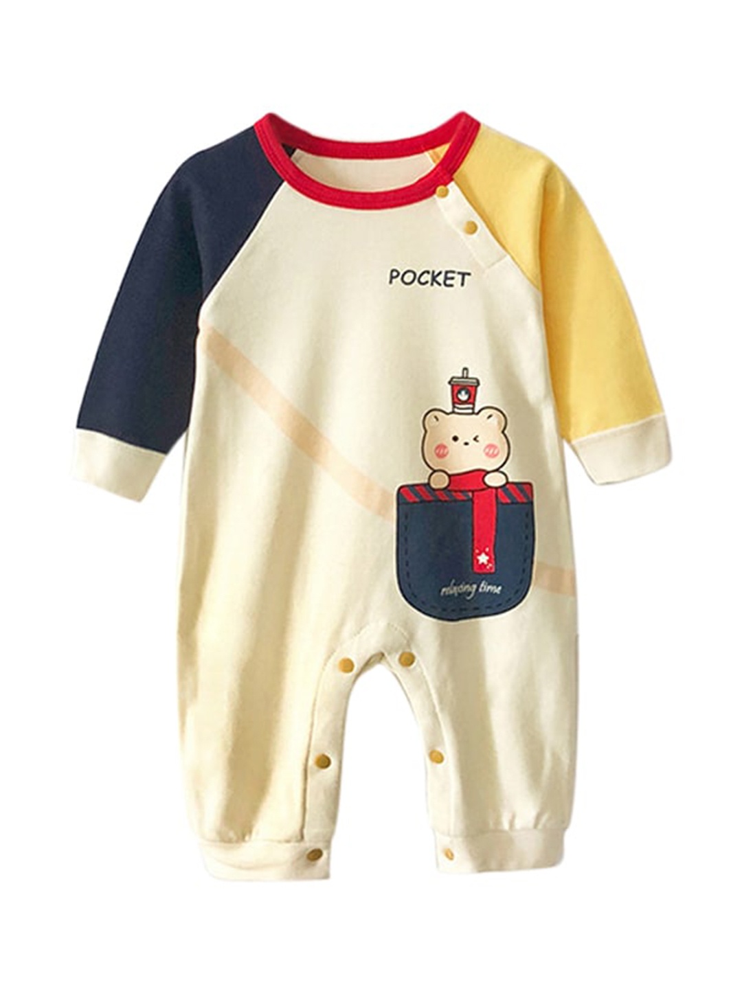 

StyleCast Infants Boys Yellow & Navy Blue Printed Cotton Romper