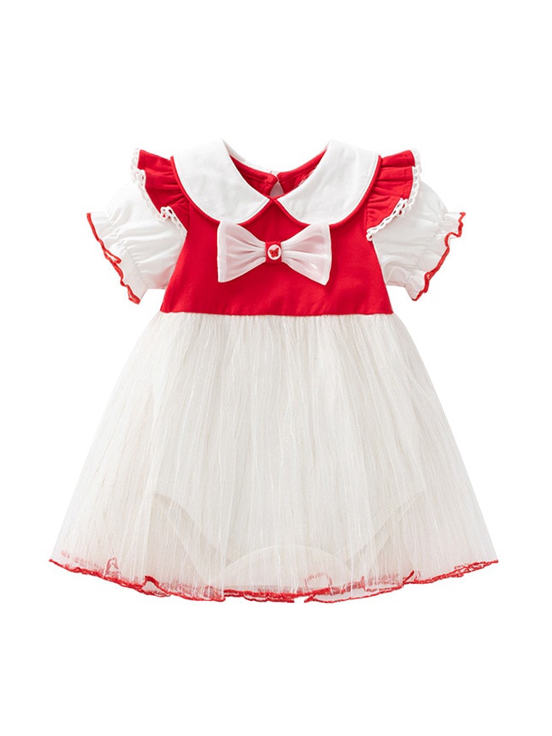 

StyleCast White Infants Girls Colourblocked Gathered Cotton Bodysuit, Red