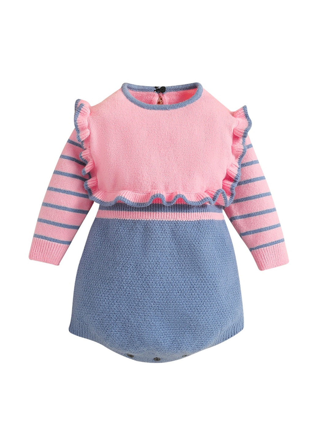 

StyleCast Infants Girls Pink Colourblocked Round Neck Long Sleeve Cotton Rompers