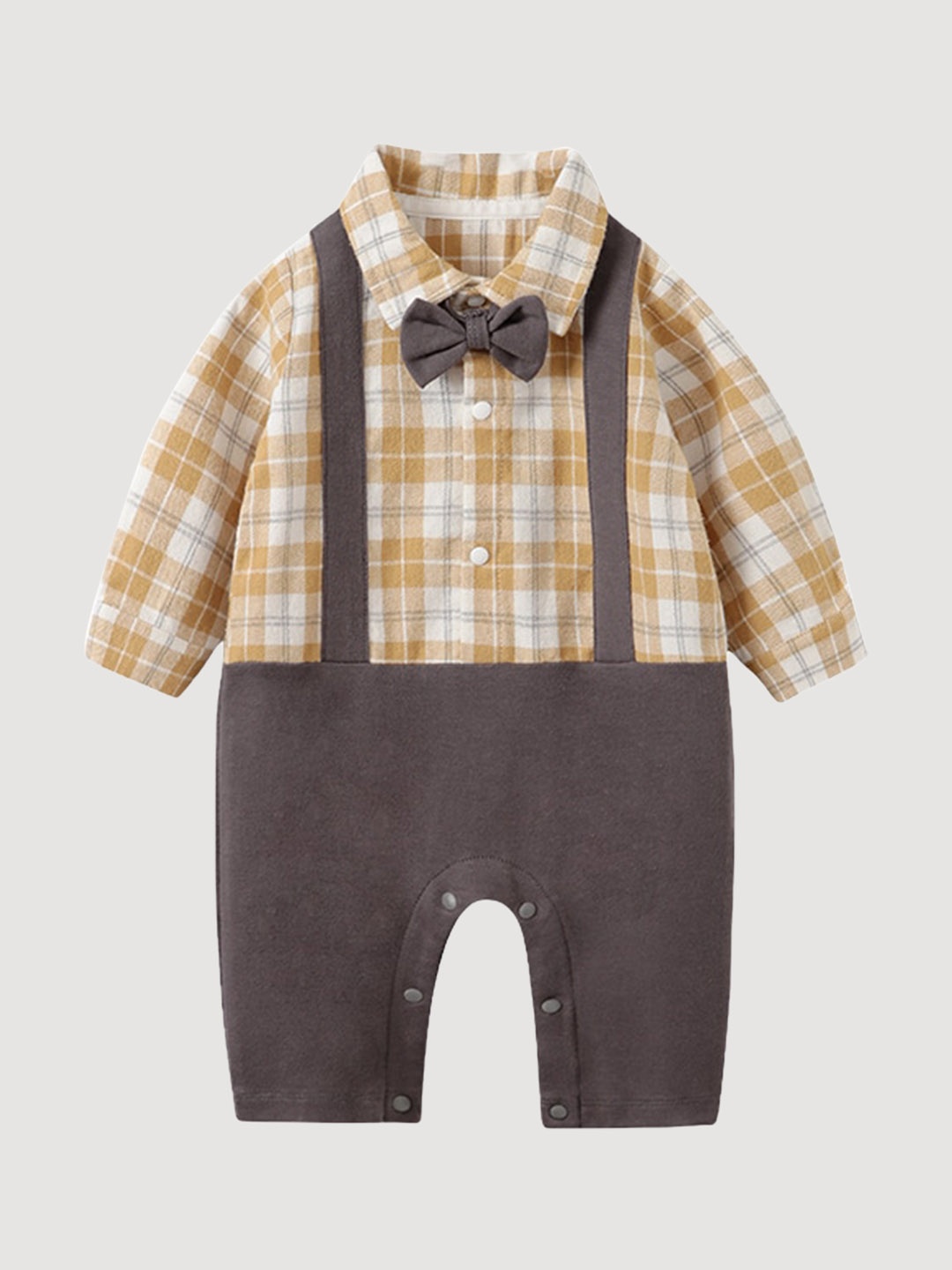 

StyleCast Infant Boys Yellow & Khaki-Coloured Checked Cotton Rompers