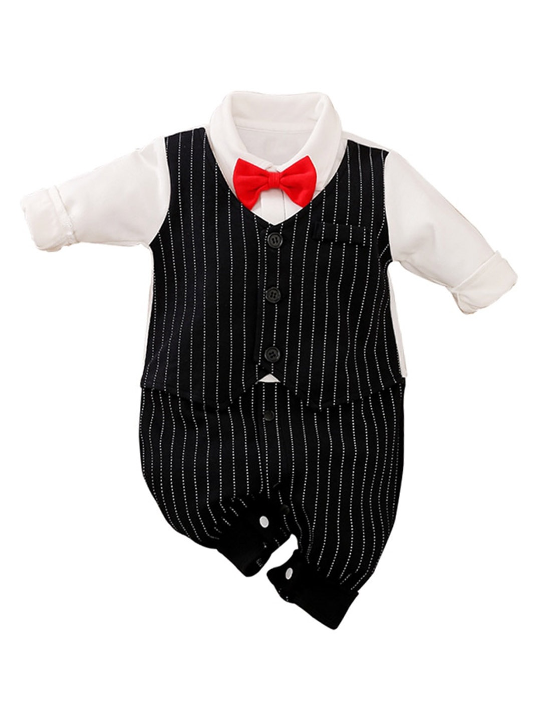 

StyleCast Infant Boys Black & White Striped Cotton Rompers