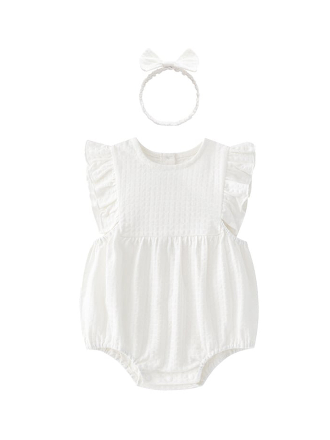 

StyleCast Infant Girls Self Design Flutter Sleeves Cotton Bodysuit With Head Band, White