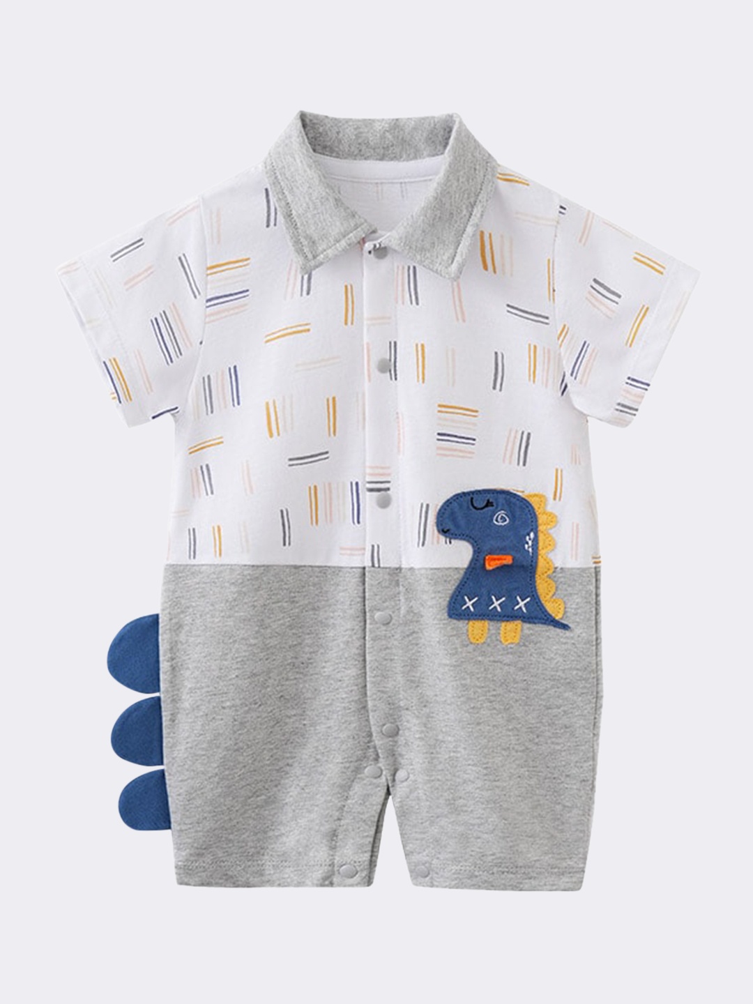 

StyleCast Grey & White Infant Boys Printed Shirt Collar Cotton Rompers