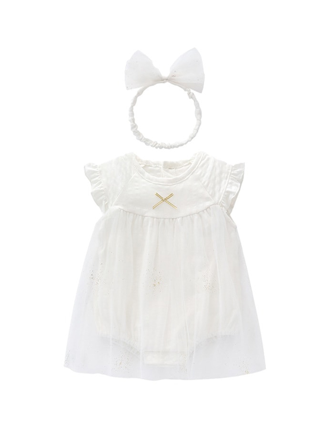 

StyleCast White Infant Girls Self Design Cotton Bodysuit With Headband