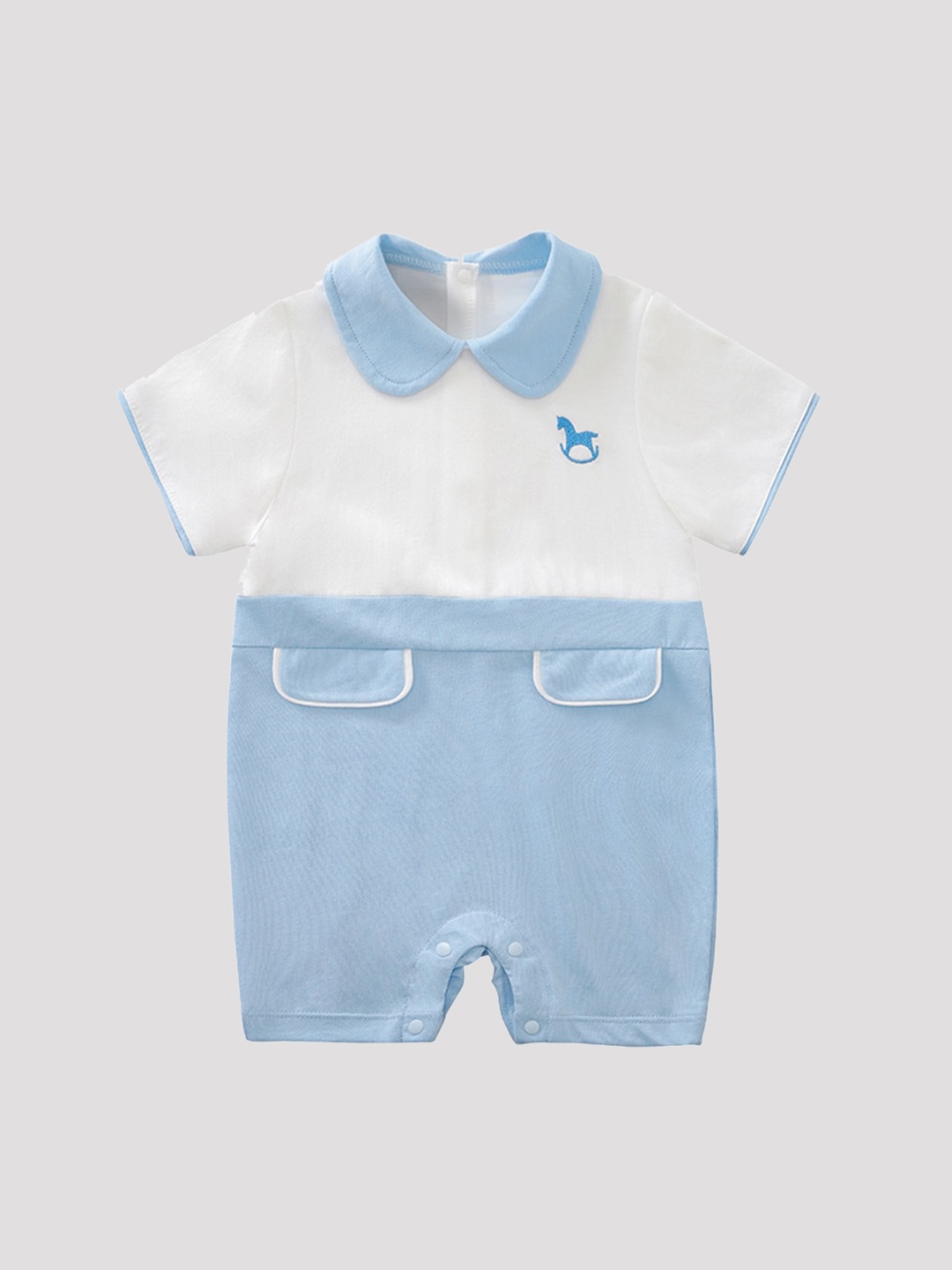 

StyleCast Infant Boys Blue White Colourblocked Cotton Rompers