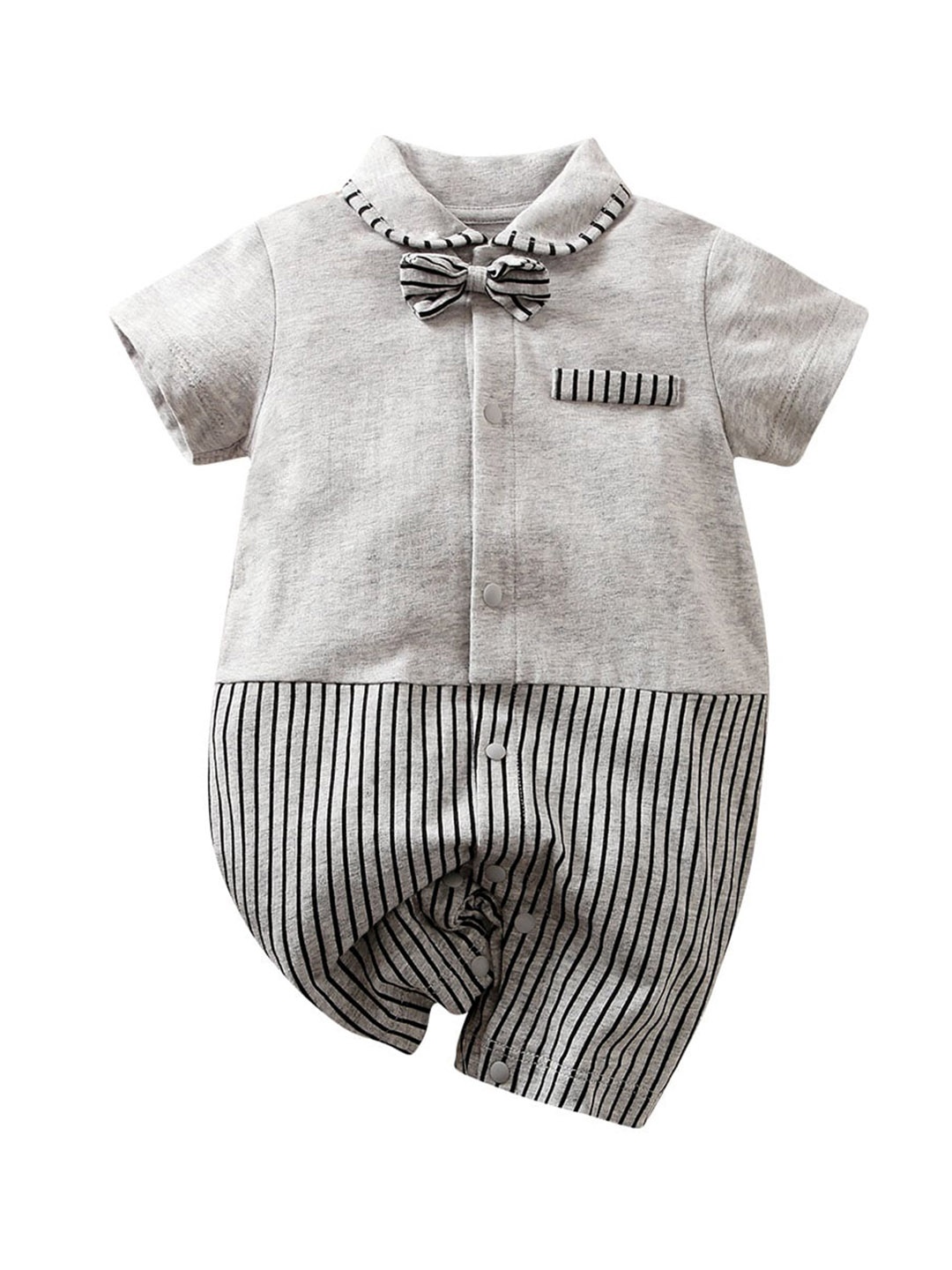

StyleCast Grey Infant Boys Striped Short Sleeves Shirt Collar Cotton Rompers