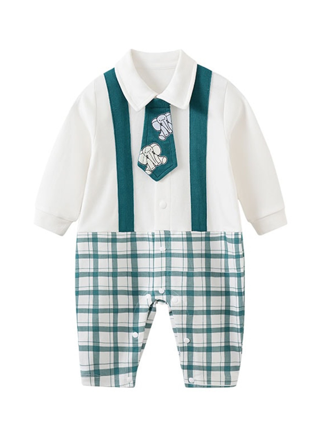 

StyleCast Infant Boys White And Green Checked Cotton Rompers