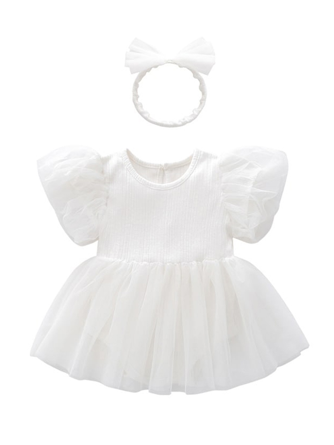 

StyleCast Infant Girls White Striped Cotton Fit & Flare Dress With Attached Bodysuit