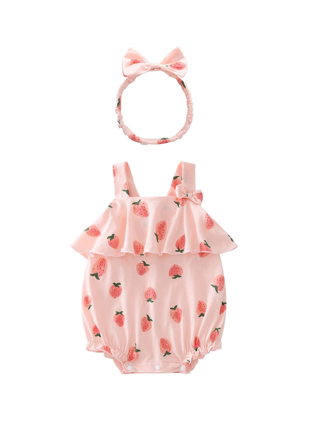 

StyleCast Pink Infants Girls Strawberry Printed Bow Bodysuit With Hairband