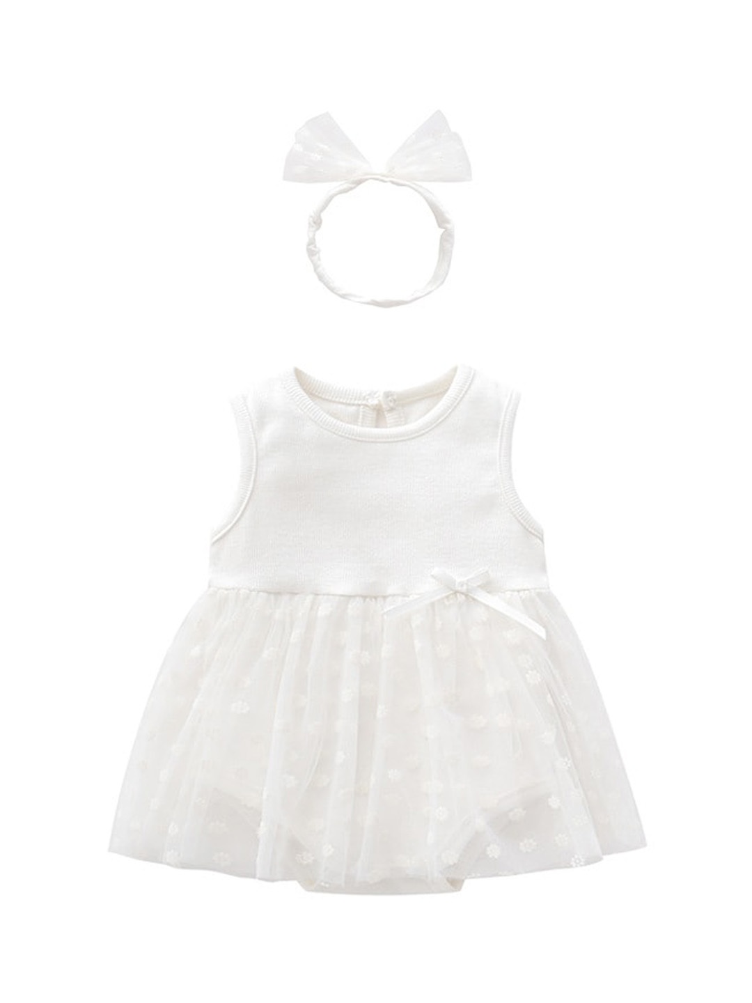 

StyleCast Infant Girls White Self Design Cotton A-Line Dress With Attached Bodysuit