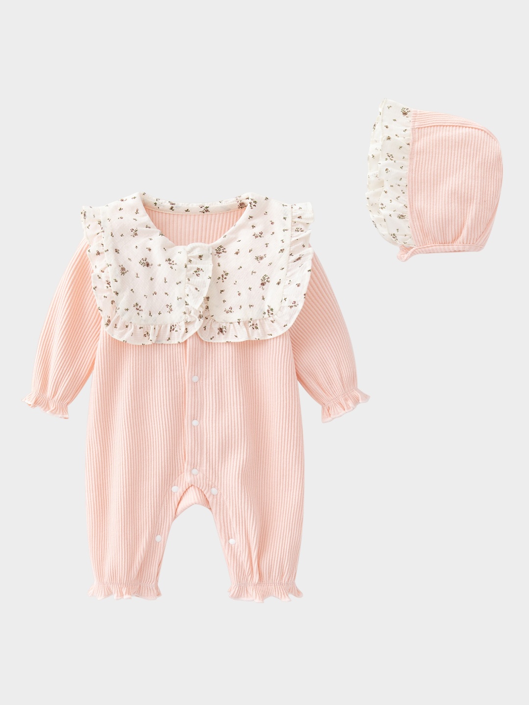 

StyleCast Infant Girls Pink Striped Cotton Romper With Cap