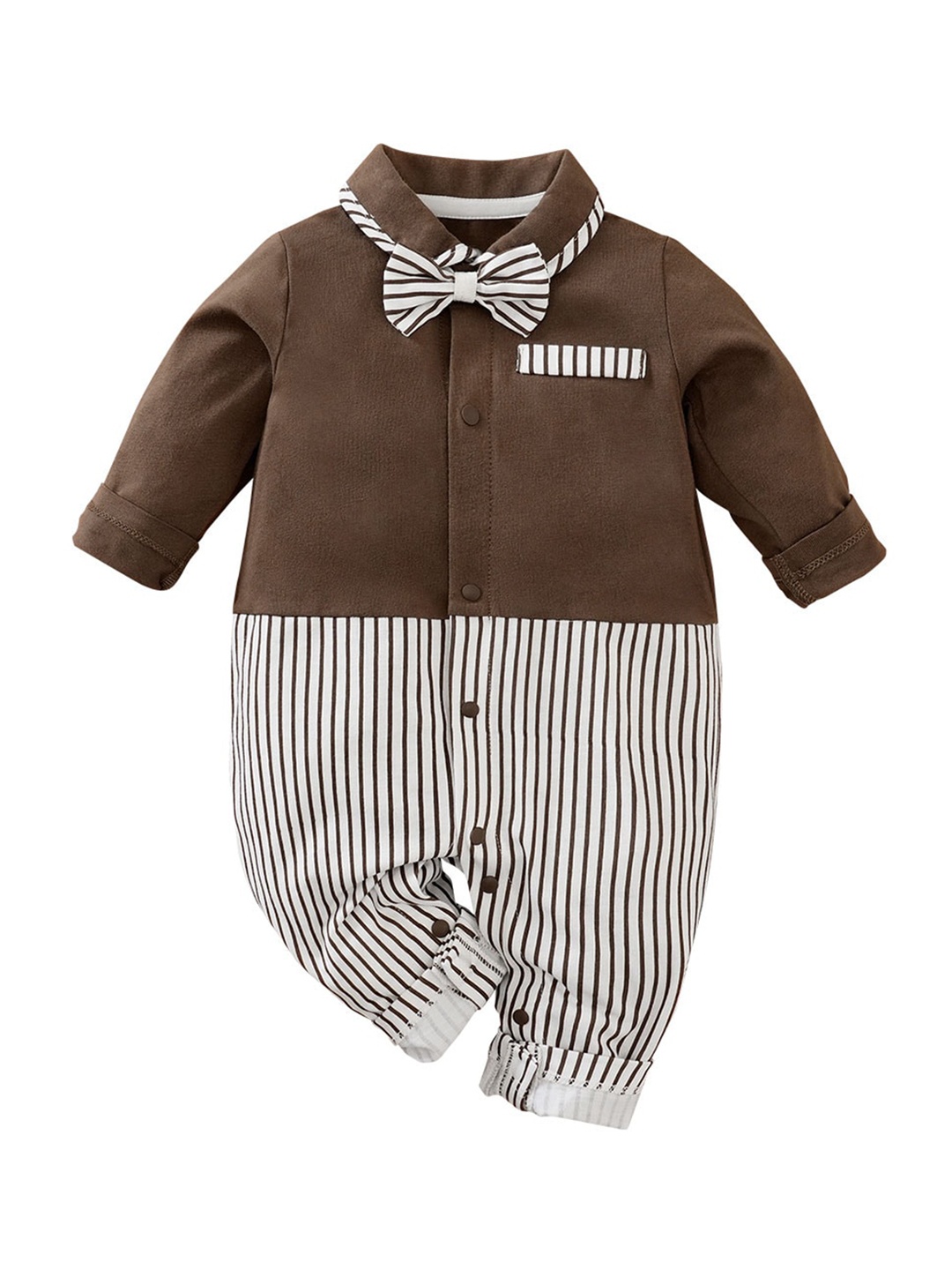 

StyleCast Boys Striped Cotton Rompers, Brown