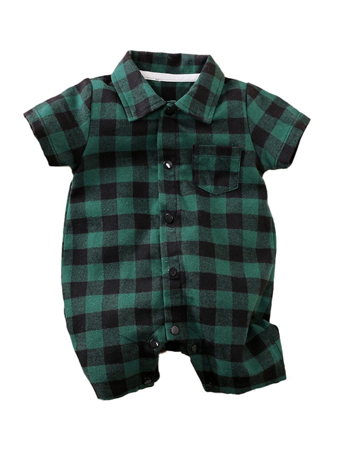 

StyleCast Infant Boys Green Black Checked Cotton Romper