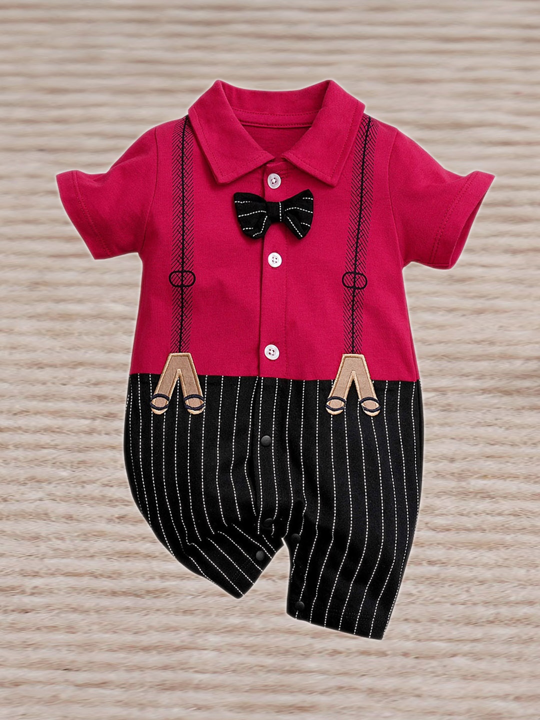 

StyleCast Infant Boys Red Striped Cotton Romper