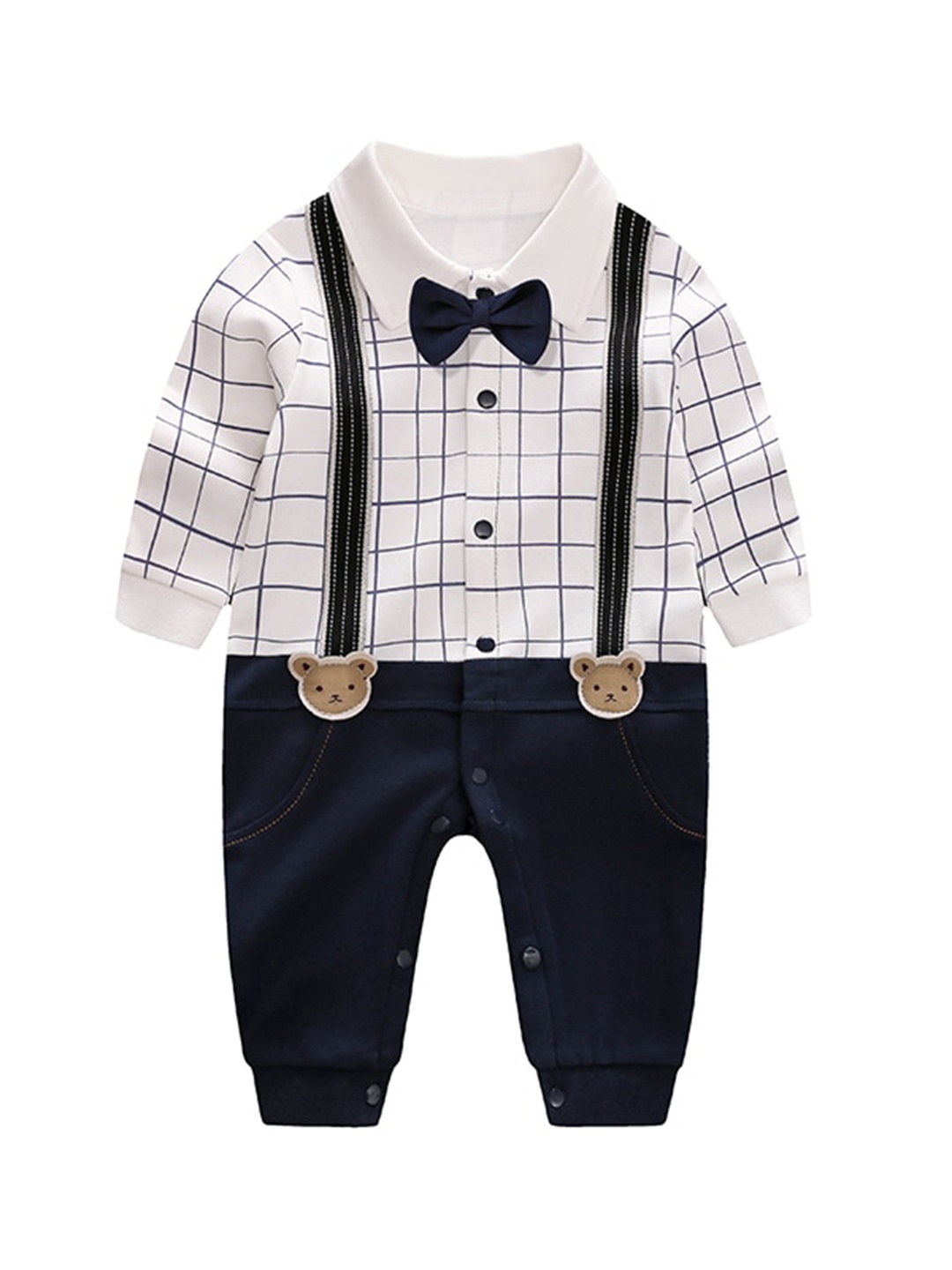 

StyleCast Infant Boys Navy Blue Checked Cotton Rompers