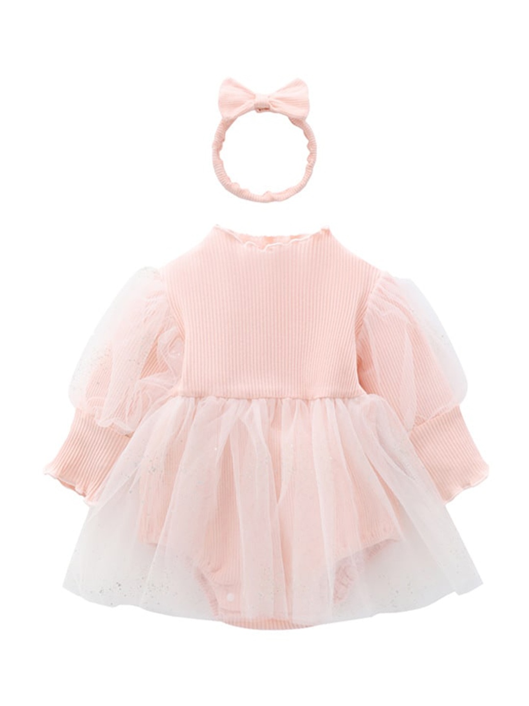 

StyleCast Infant Girls Pink Puff Sleeves Cotton Bodysuit With Headband