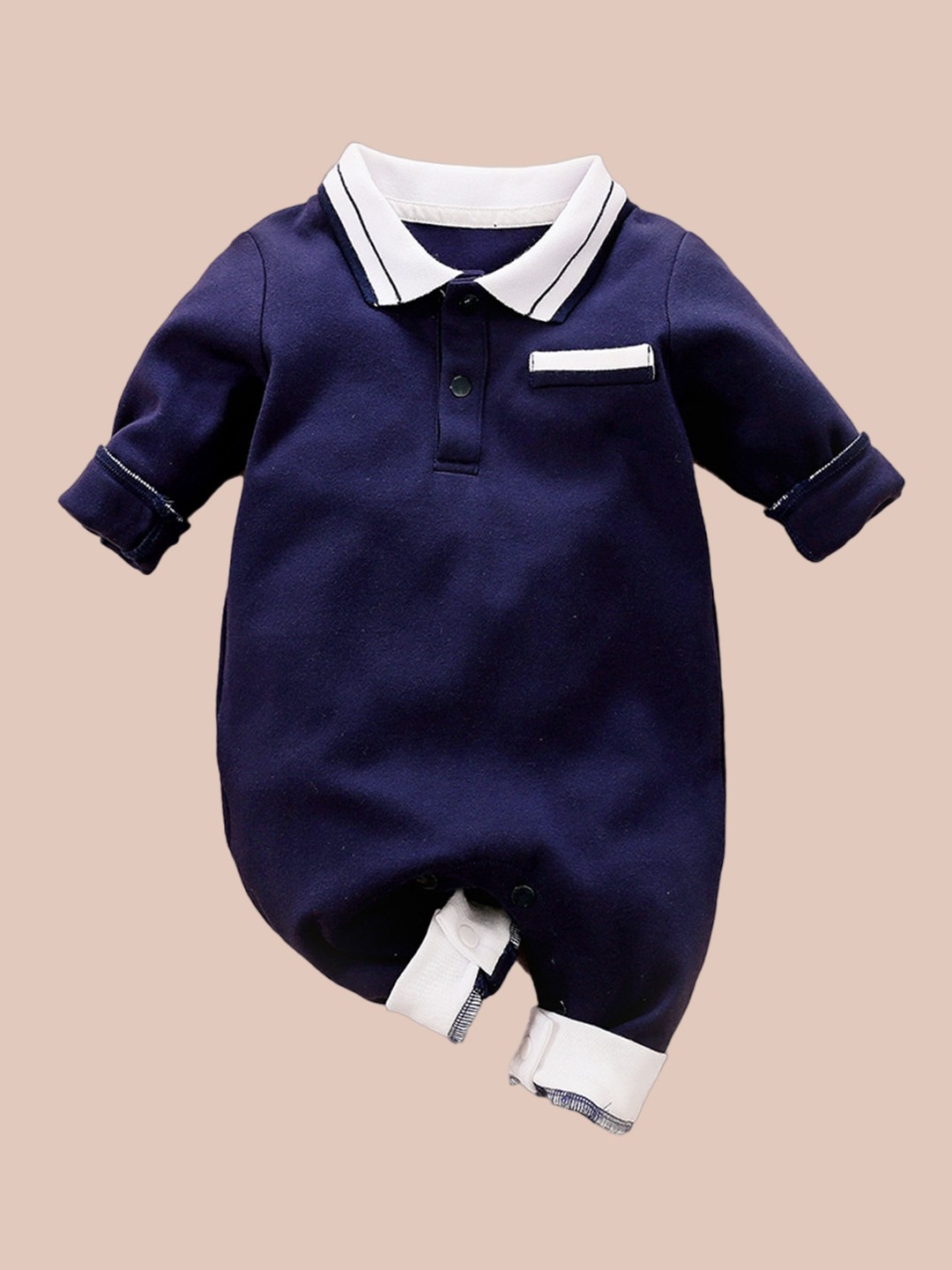 

StyleCast Blue Infant Boys Shirt Collar Cotton Rompers, Navy blue