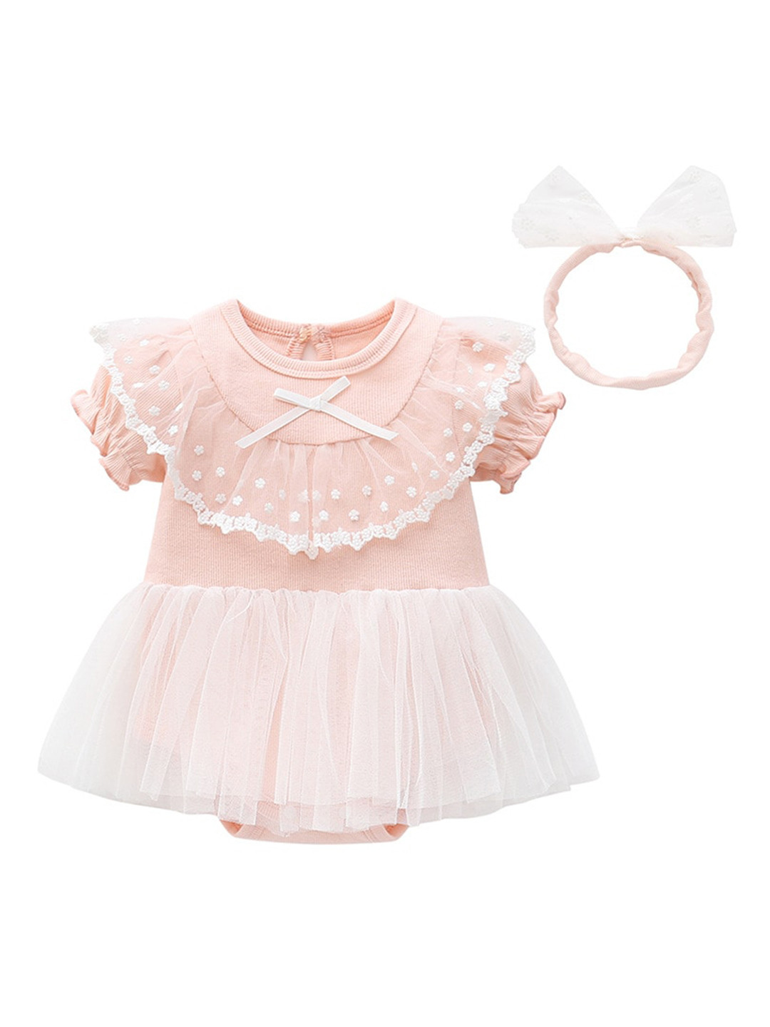 

StyleCast Infant Girls Peach Self Design Cotton Bodysuit With Headband
