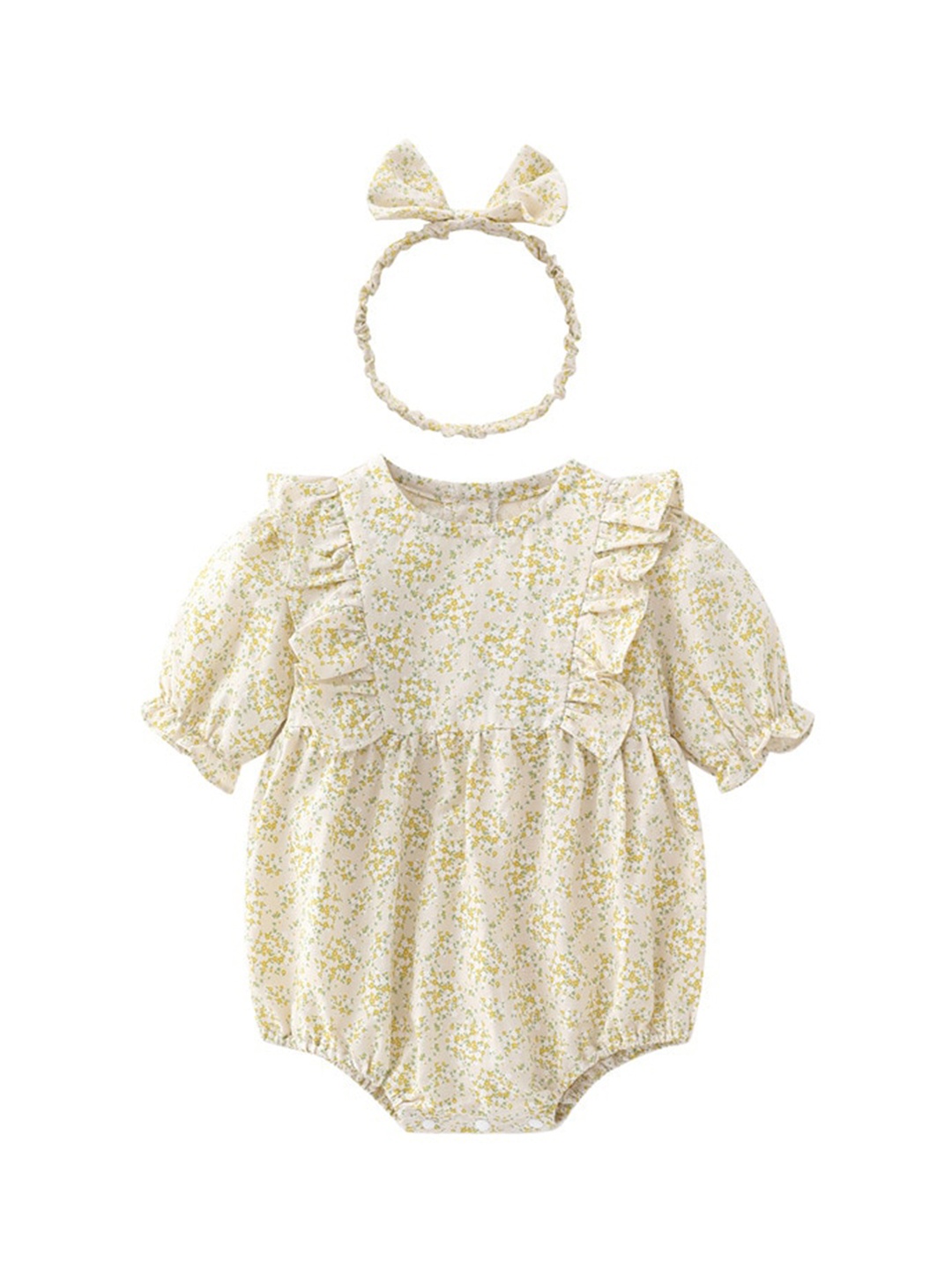 

StyleCast Yellow Infant Girls Printed Cotton Bodysuit & Headband