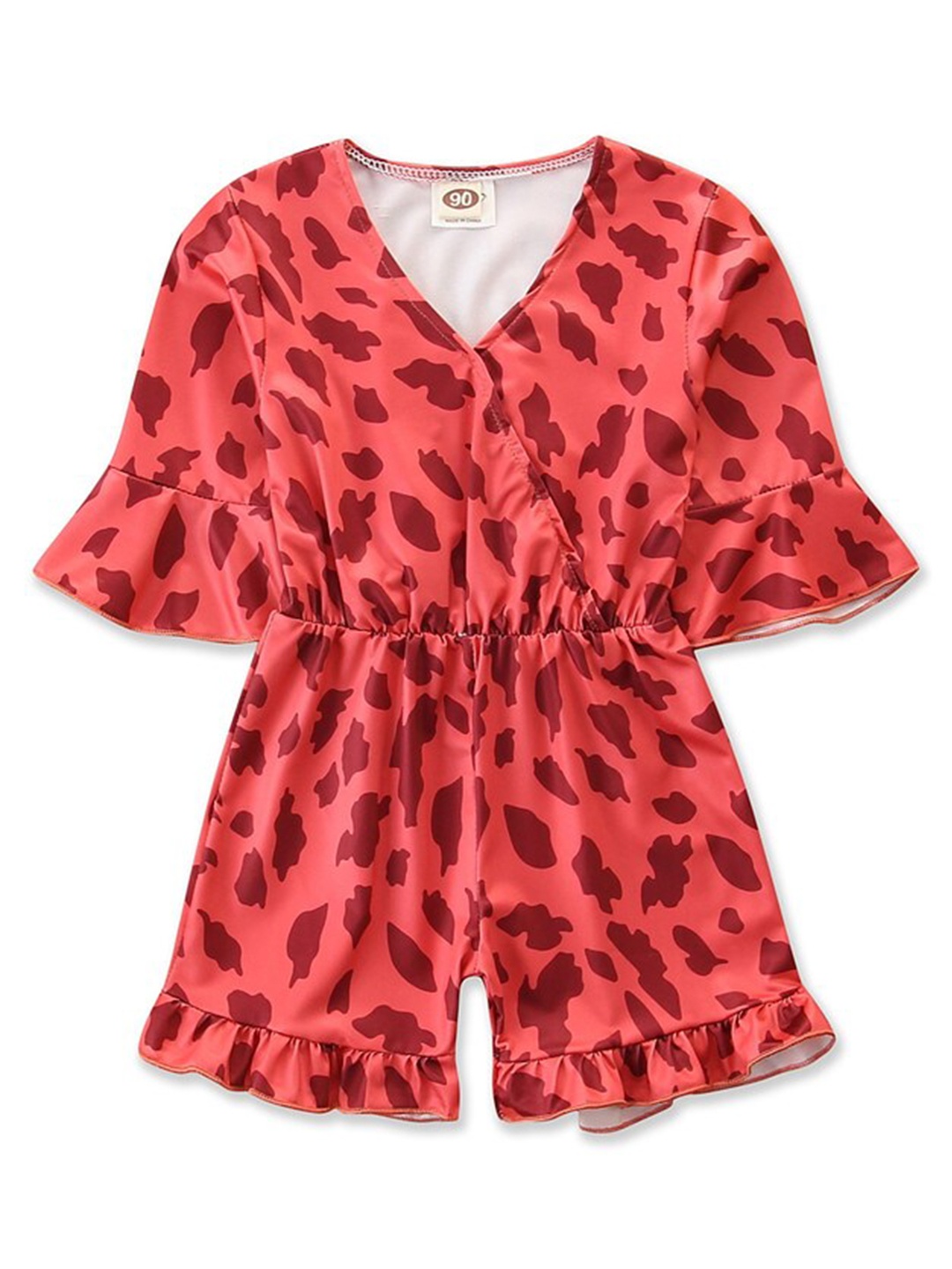 

StyleCast Girls Red Abstract Printed with Ruffles Cotton Playsuit