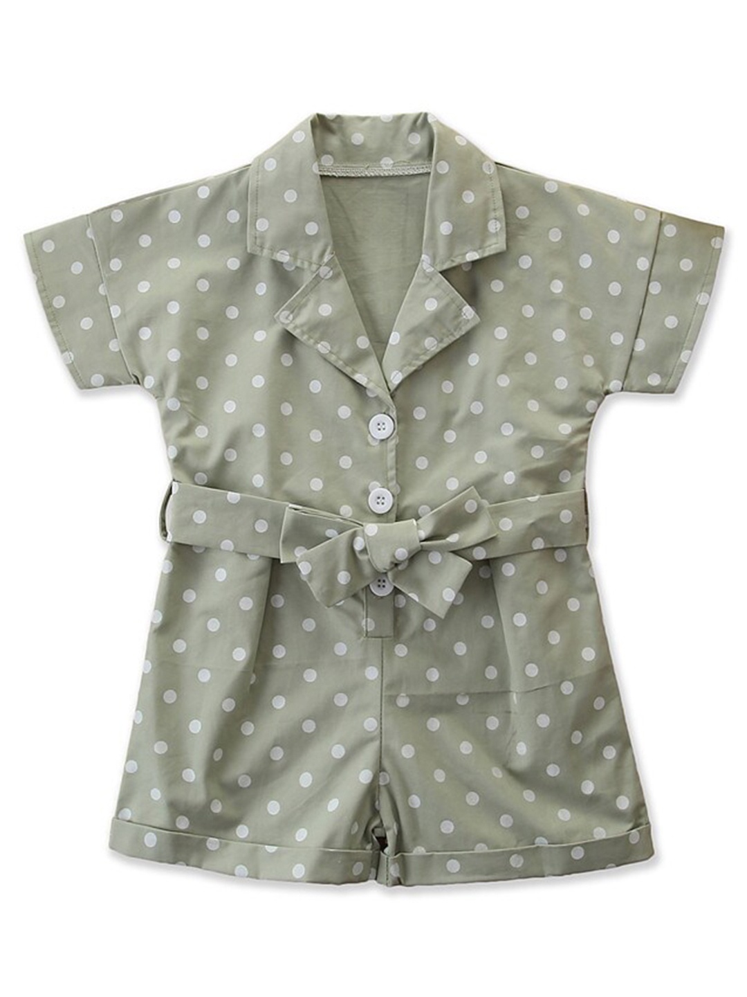

StyleCast Girls Green Polka Dot Printed Cotton Playsuit