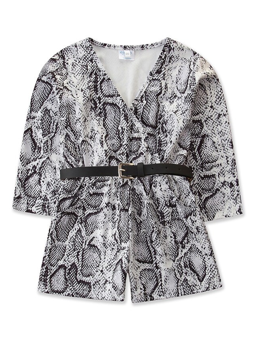 

StyleCast Girls Grey Animal Printed Belted Cotton Playsuit