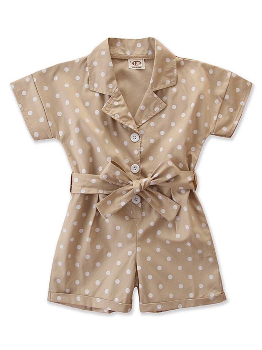 

StyleCast Girls Khaki Polka Dot Printed Cotton Playsuit