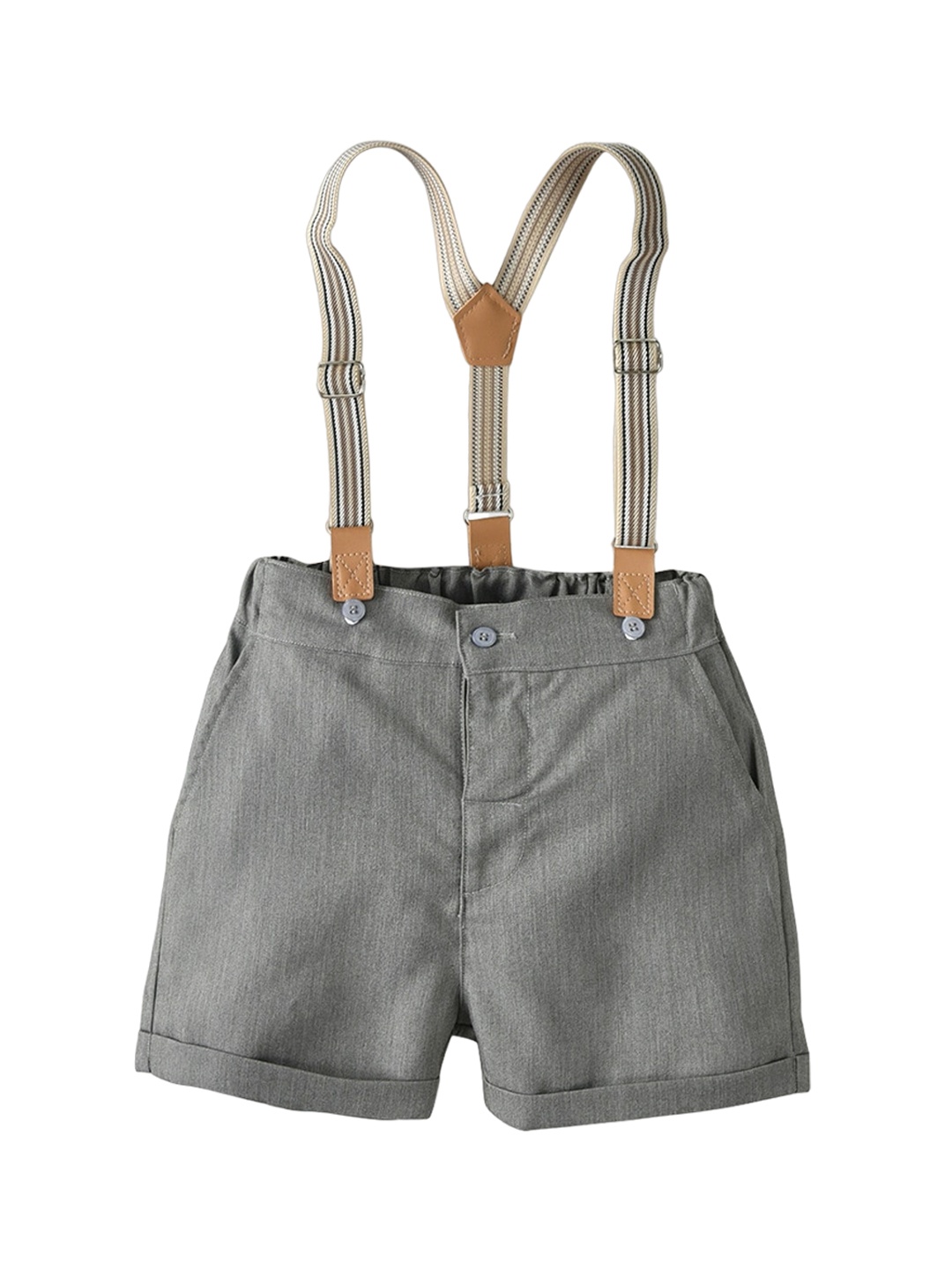 

StyleCast Boys Grey Mid-Rise Loose Fit Rapid-Dry Cotton Denim Shorts With Suspender