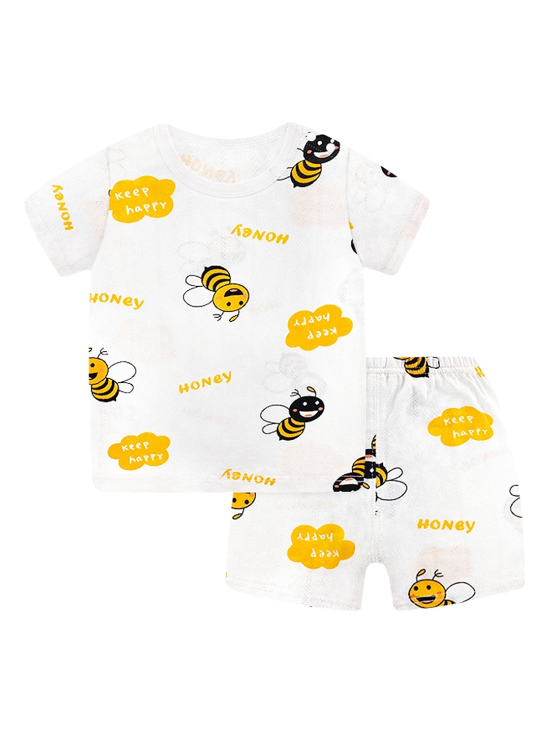 

StyleCast Boys Yellow & White Printed Pure Cotton T-Shirt & Shorts