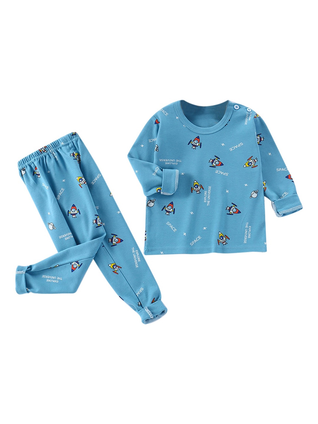 

StyleCast Boys Blue Conversational Printed Pure Cotton T-shirt With Pyjama
