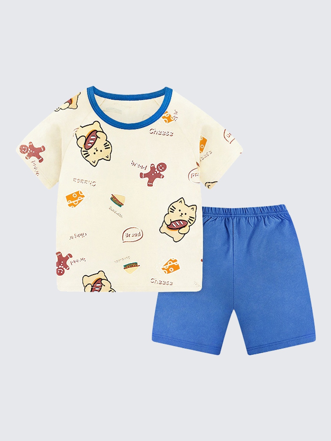 

StyleCast Boys Beige & Blue Printed Pure Cotton T-Shirt & Shorts