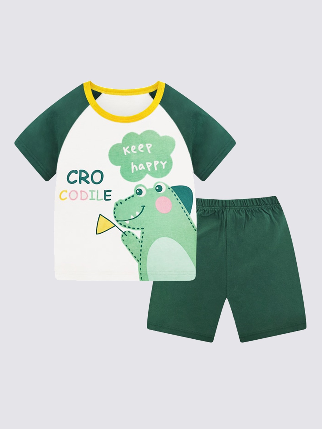 

StyleCast Boys White & Green Graphic Printed Pure Cotton Night Suit