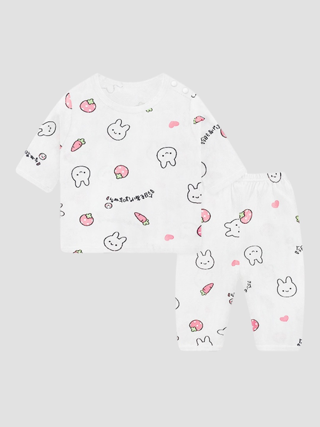 

StyleCast Girls White & Pink Graphic Printed Pure Cotton Night Suit