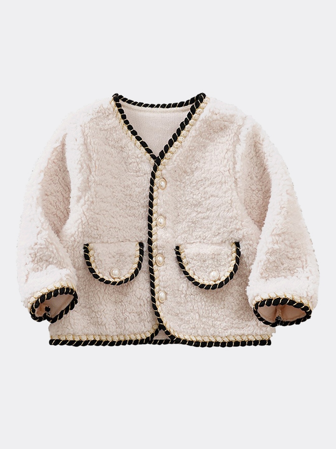 

StyleCast Girls Beige Collarless Faux Fur Trim Insulator Cotton Tailored Jacket