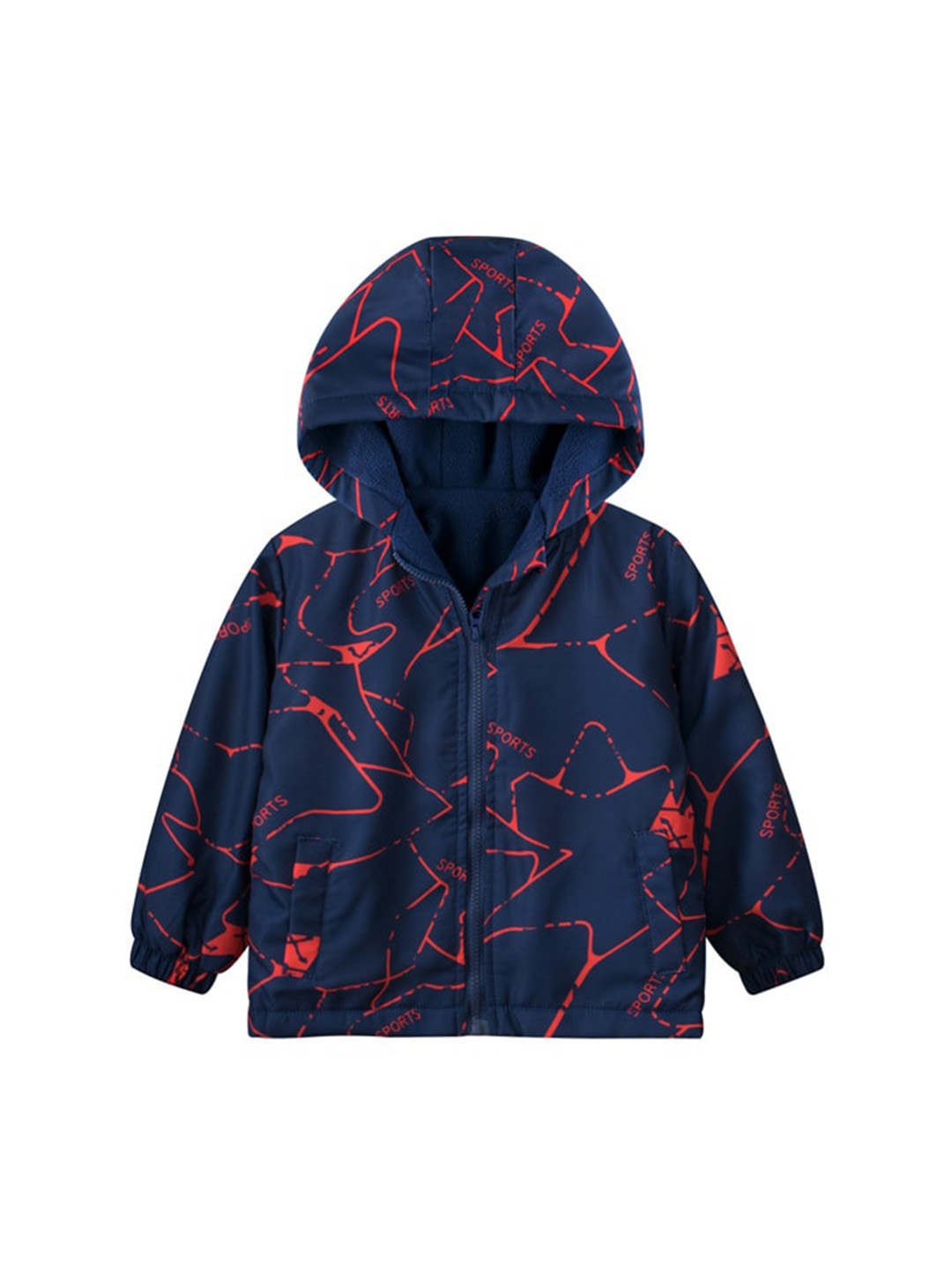 

StyleCast Boys Navy Blue Abstract Printed Hooded Long Sleeves Windcheater Sporty Jacket