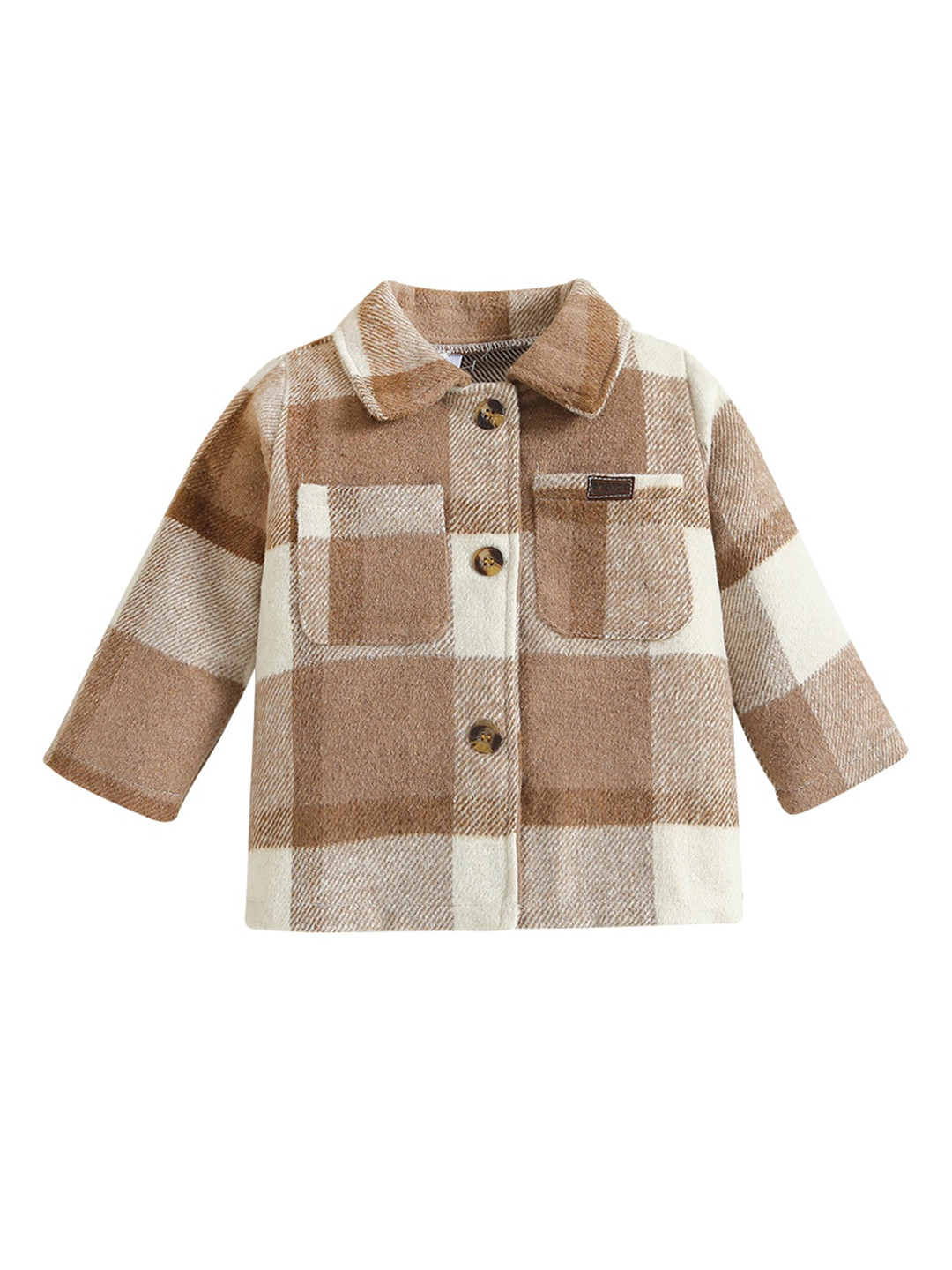 

StyleCast Boys Khaki Checked Spread Collar Long Sleeve Cotton Casual Shacket