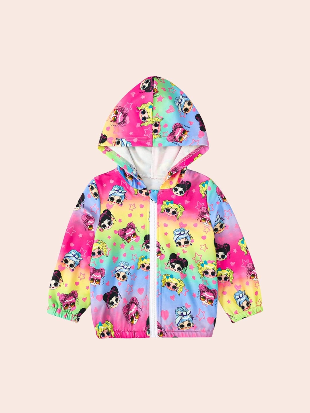 

StyleCast Girls Pink Conversational Printed Hooded Open Front Jacket