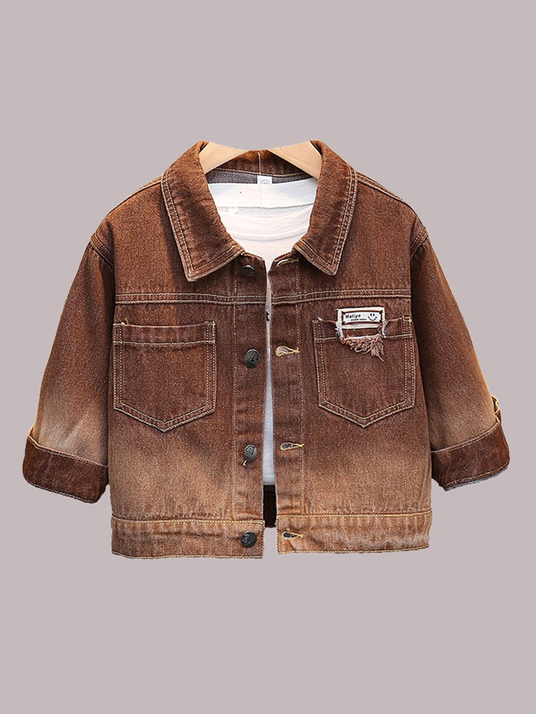 

StyleCast Boys Brown Spread Collar Insulator Denim Jacket