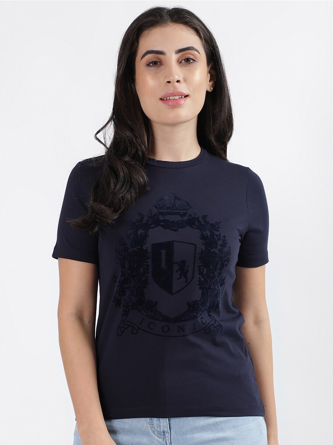 

Iconic Typography Printed Casual T-shirt, Navy blue