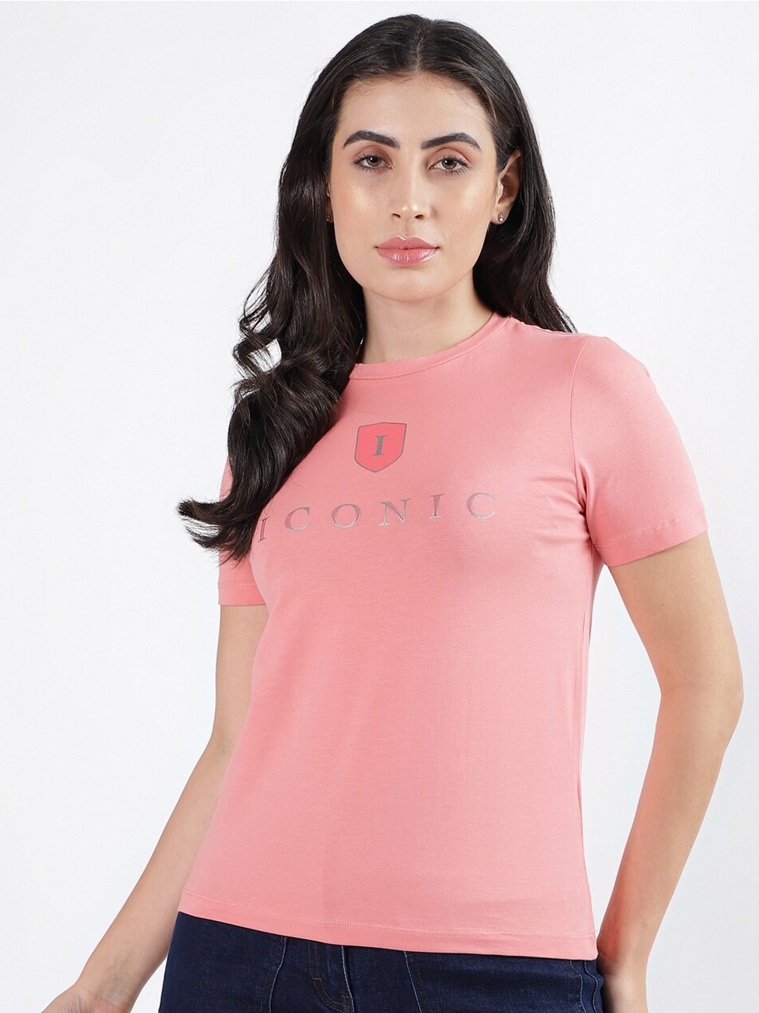 

Iconic Typography Printed Casual T-shirt, Coral